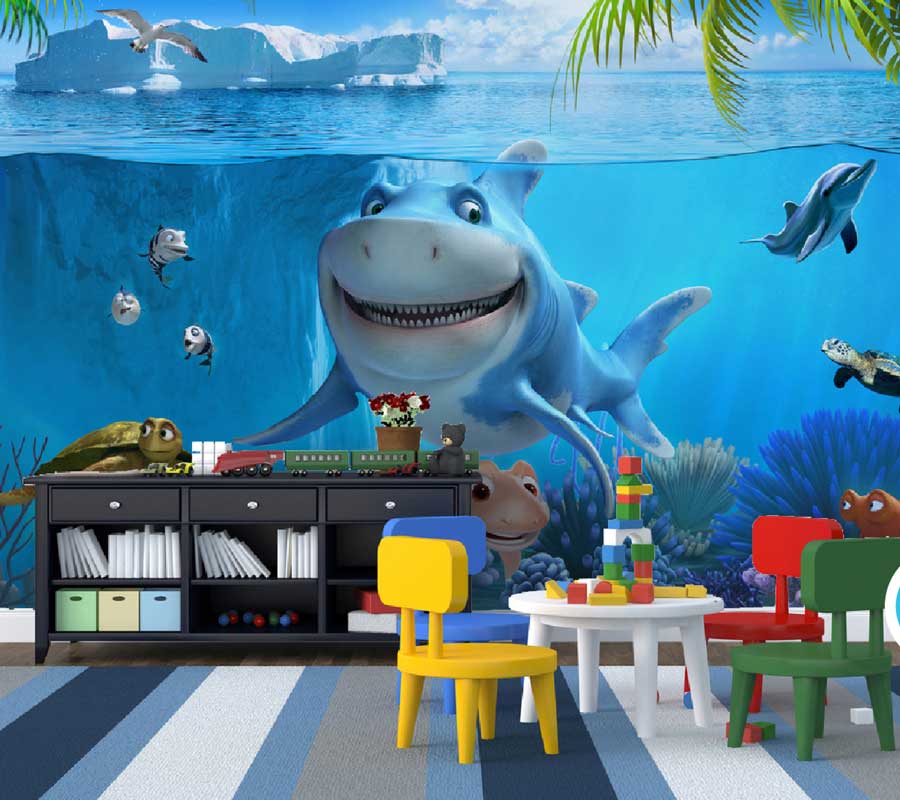 SHARK CUTE SEA  ANIMALS KIDS WALL MURALS _ K